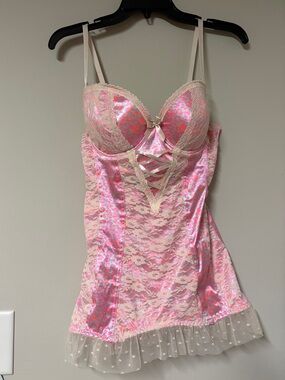 Women’s Pink Zebra Print Lace Satin Chemise Nightdress - 36C lingerie